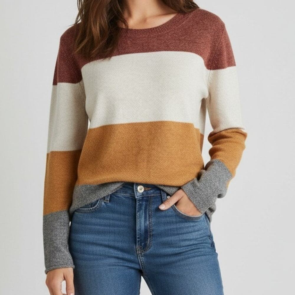 Pinque Sweater Rust Stone Combo Color Block Long Sleeve Women's Size XL NWTF